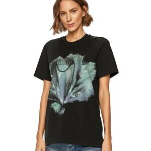 ALLSAINTS Quietus Graphic Tee Crew T-Shirt Black Teal Cotton Top Size XS